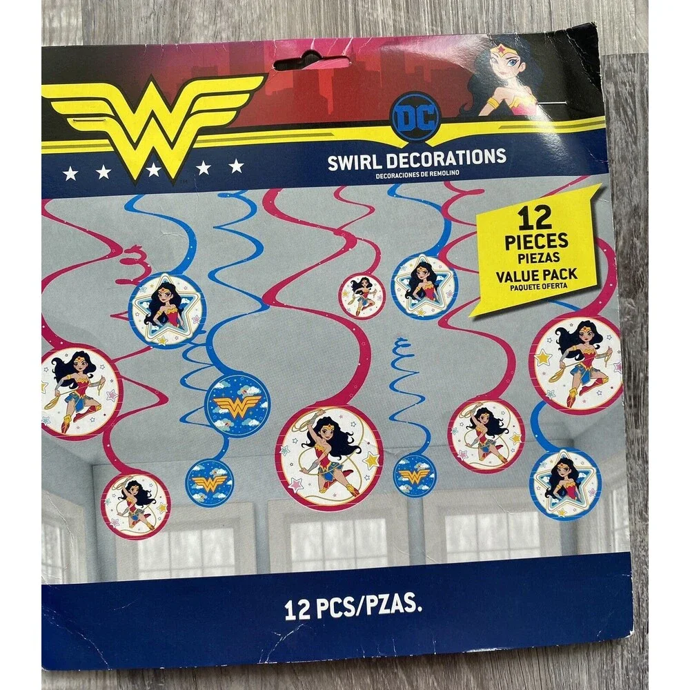2x Young DC WONDER WOMAN HANGING SWIRL DECORATION (12pc) Birthday Party Supplies